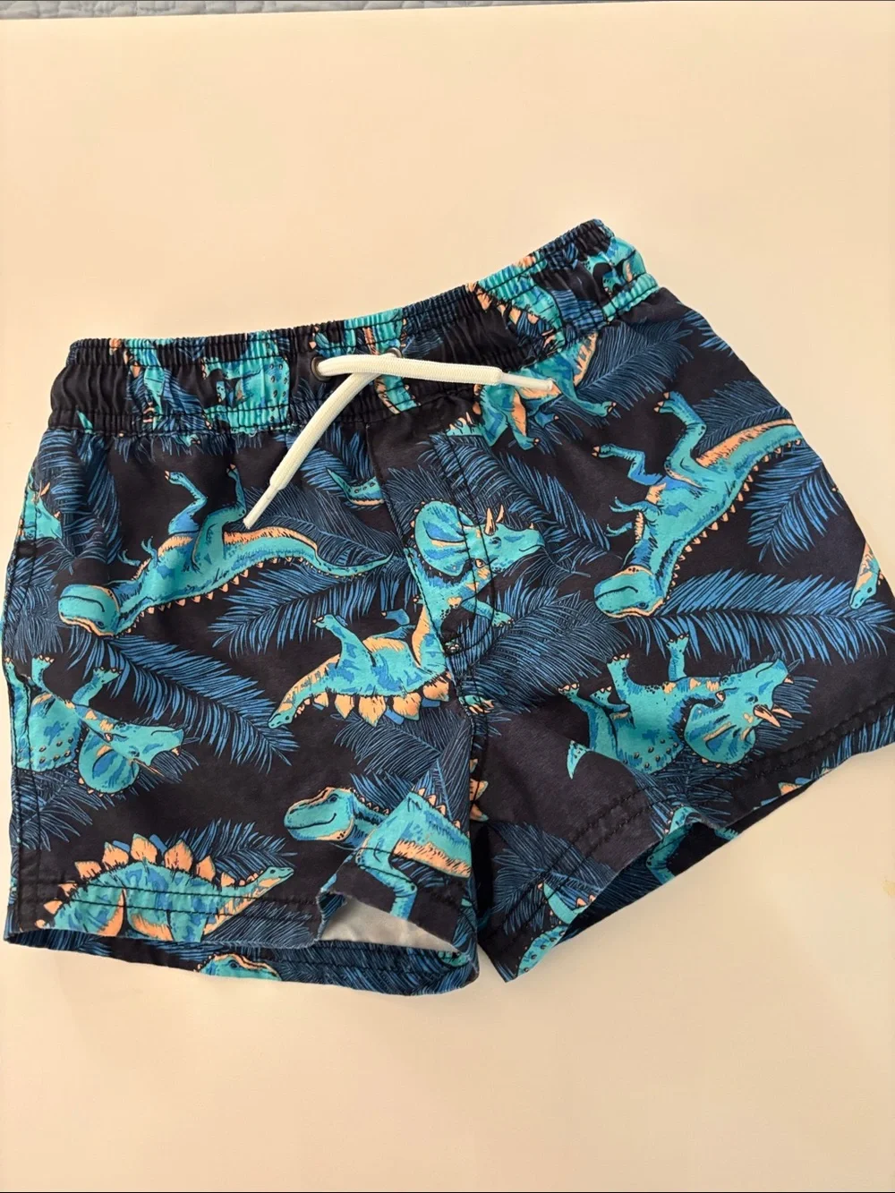 Carter's Boys Orange Rashguard Top with Navy Blue Dinosaur Swim Shorts